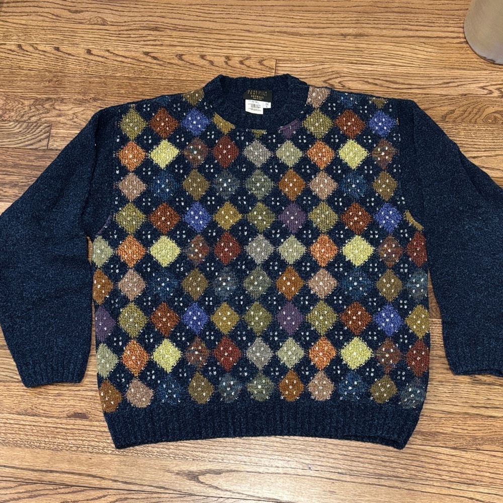 Gabriella Frattini Setball Men's Argyle Crewneck Sweater - Navy and Multicolor